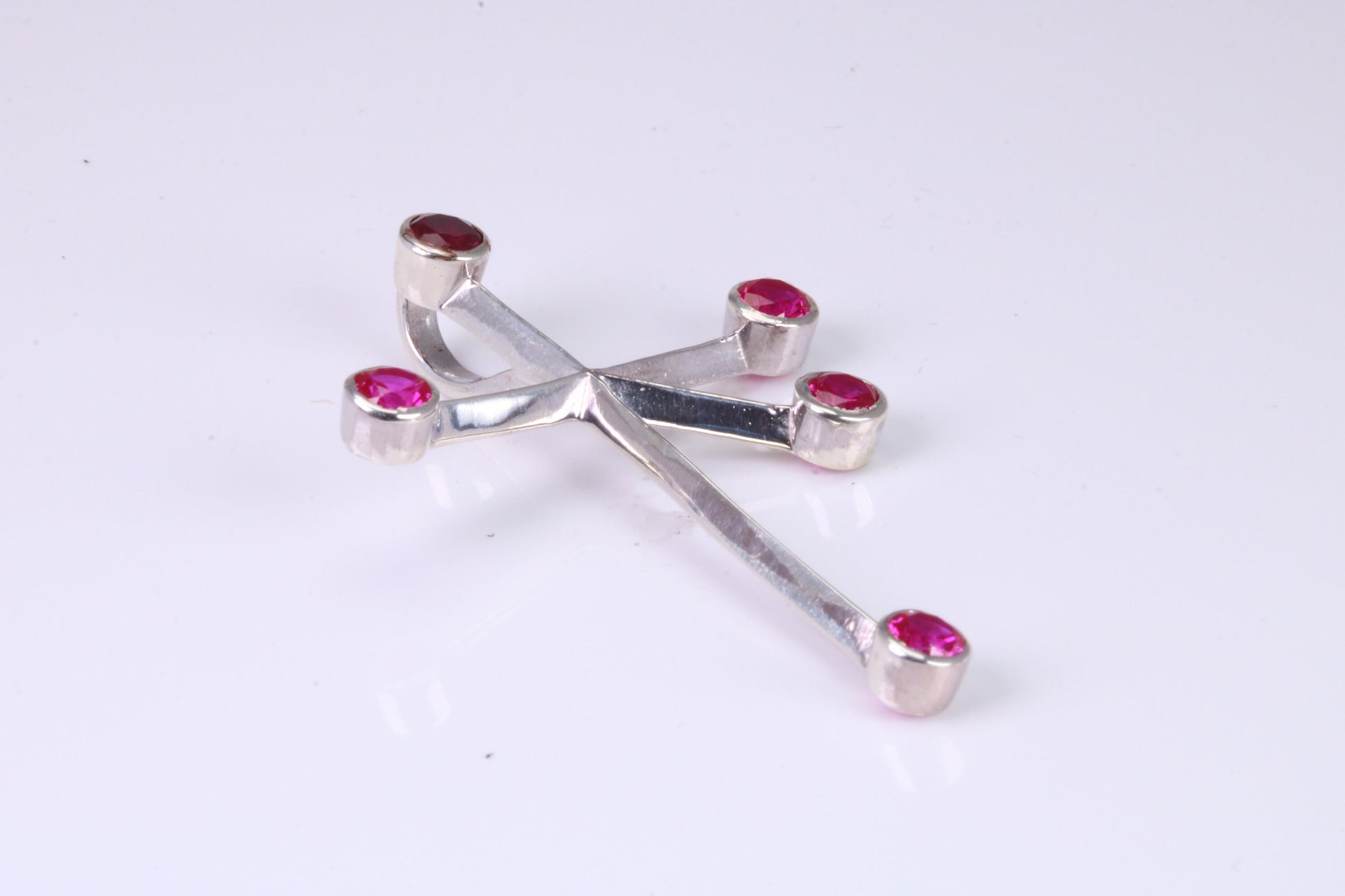 44 mm Long, Ruby Red C Z set Sterling Silver Cross, Made From Solid Cast Silver