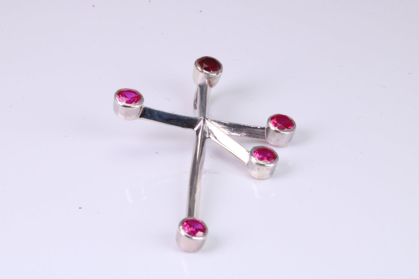 44 mm Long, Ruby Red C Z set Sterling Silver Cross, Made From Solid Cast Silver