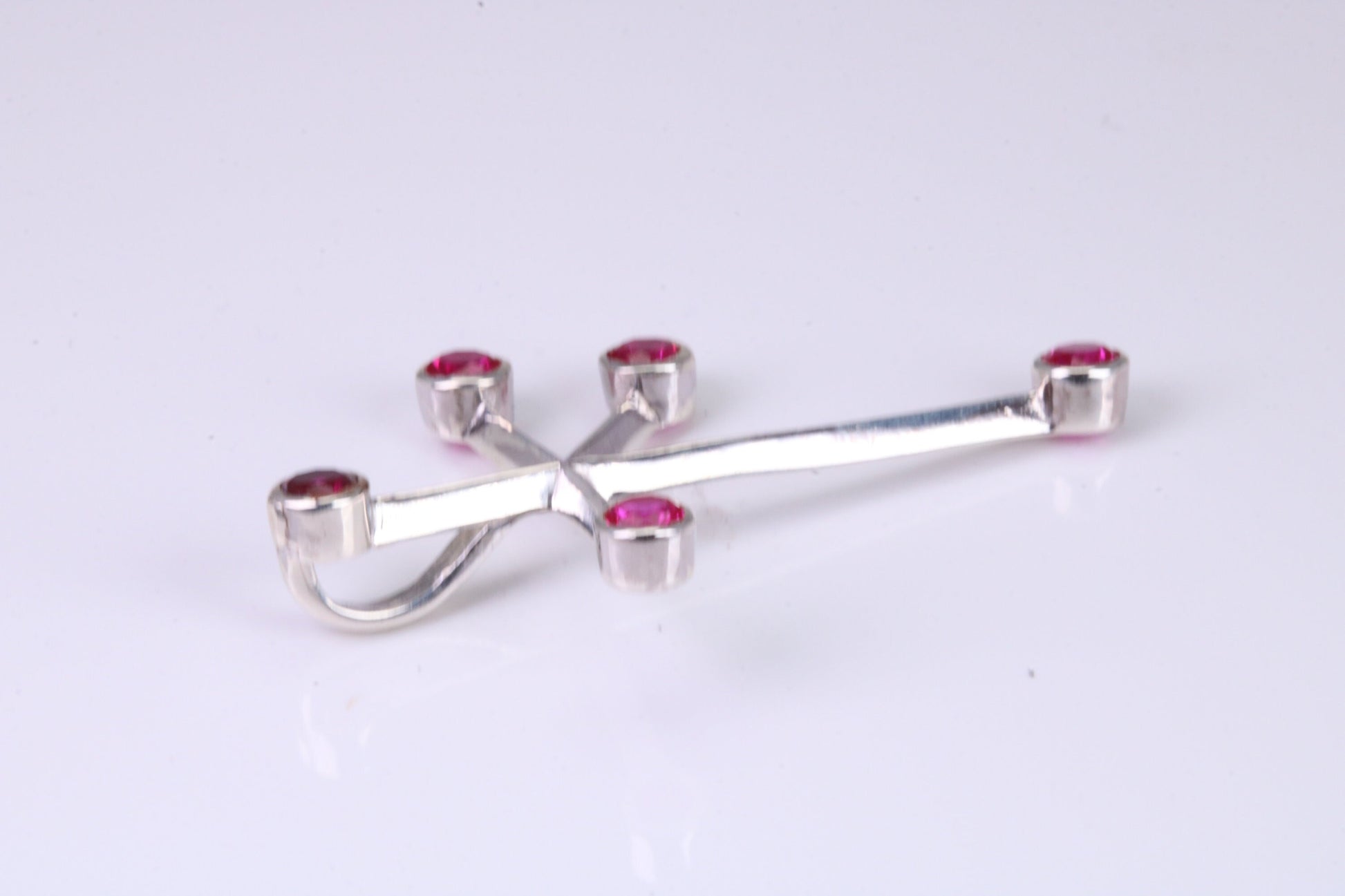 44 mm Long, Ruby Red C Z set Sterling Silver Cross, Made From Solid Cast Silver