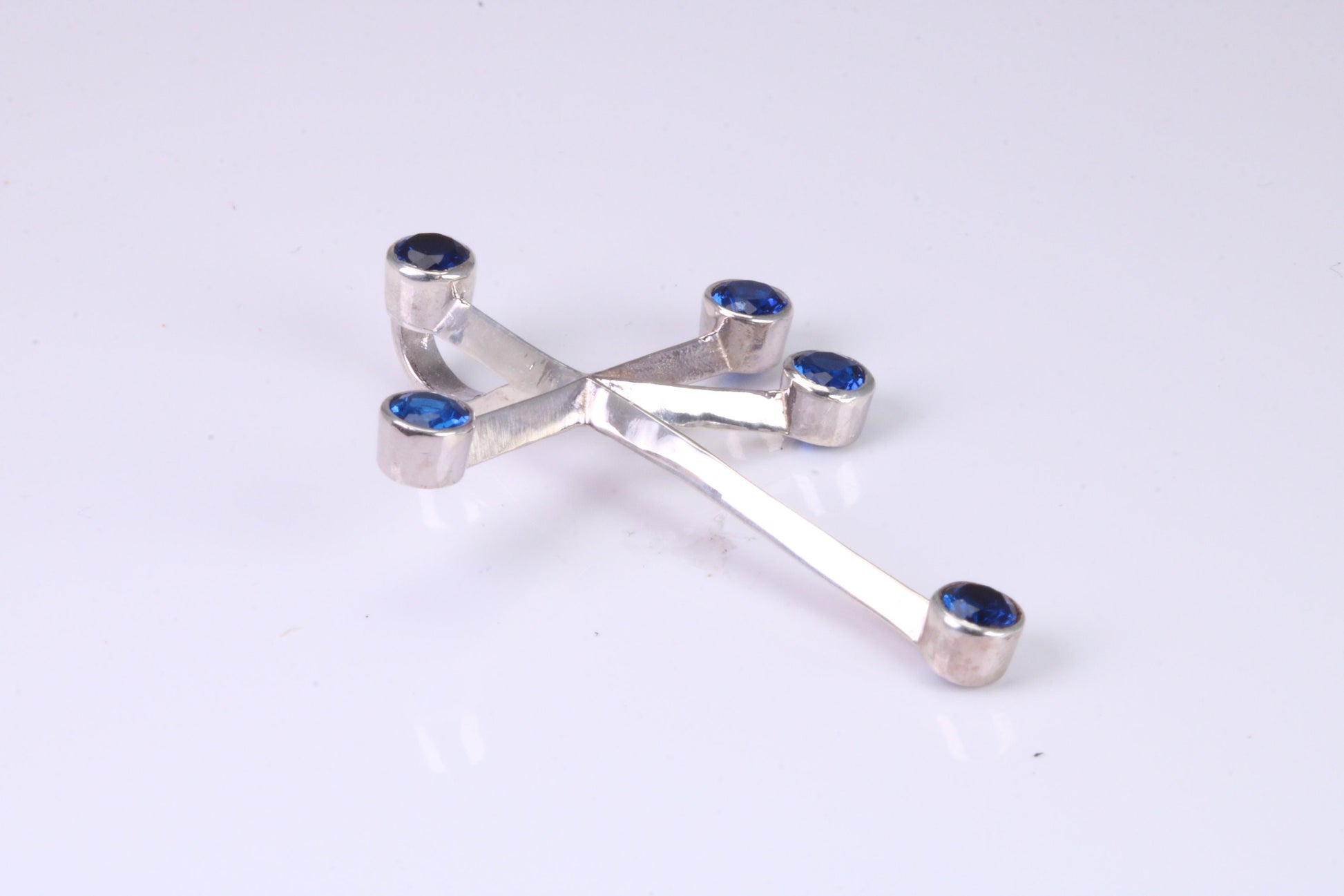 44 mm Long, Sapphire Blue C Z set Sterling Silver Cross, Made From Solid Cast Silver