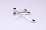 44 mm Long, Sapphire Blue C Z set Sterling Silver Cross, Made From Solid Cast Silver