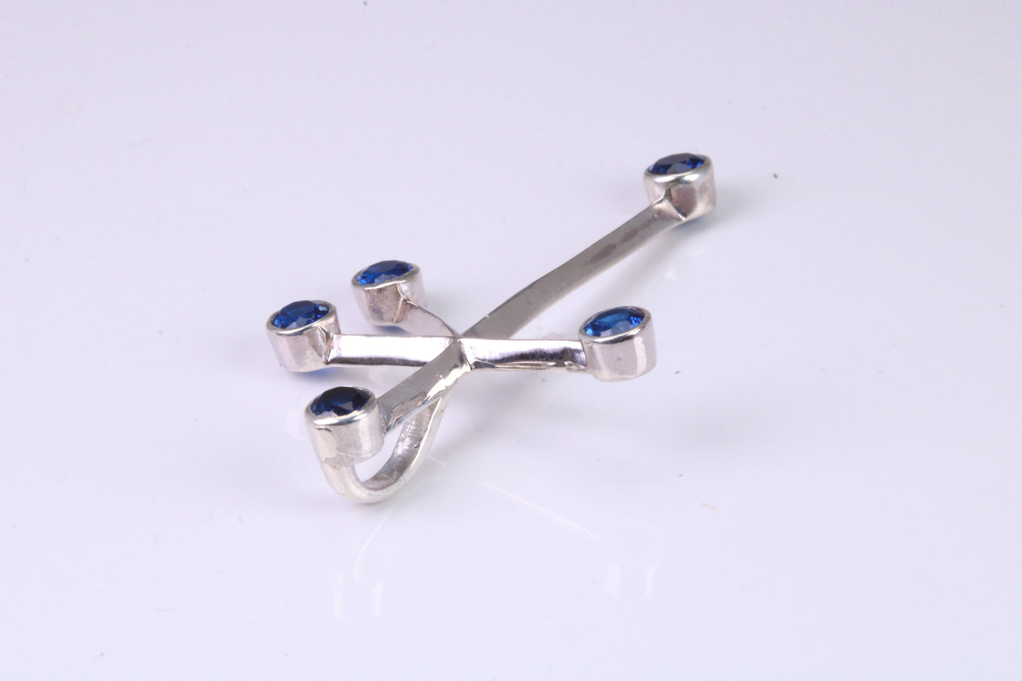 44 mm Long, Sapphire Blue C Z set Sterling Silver Cross, Made From Solid Cast Silver