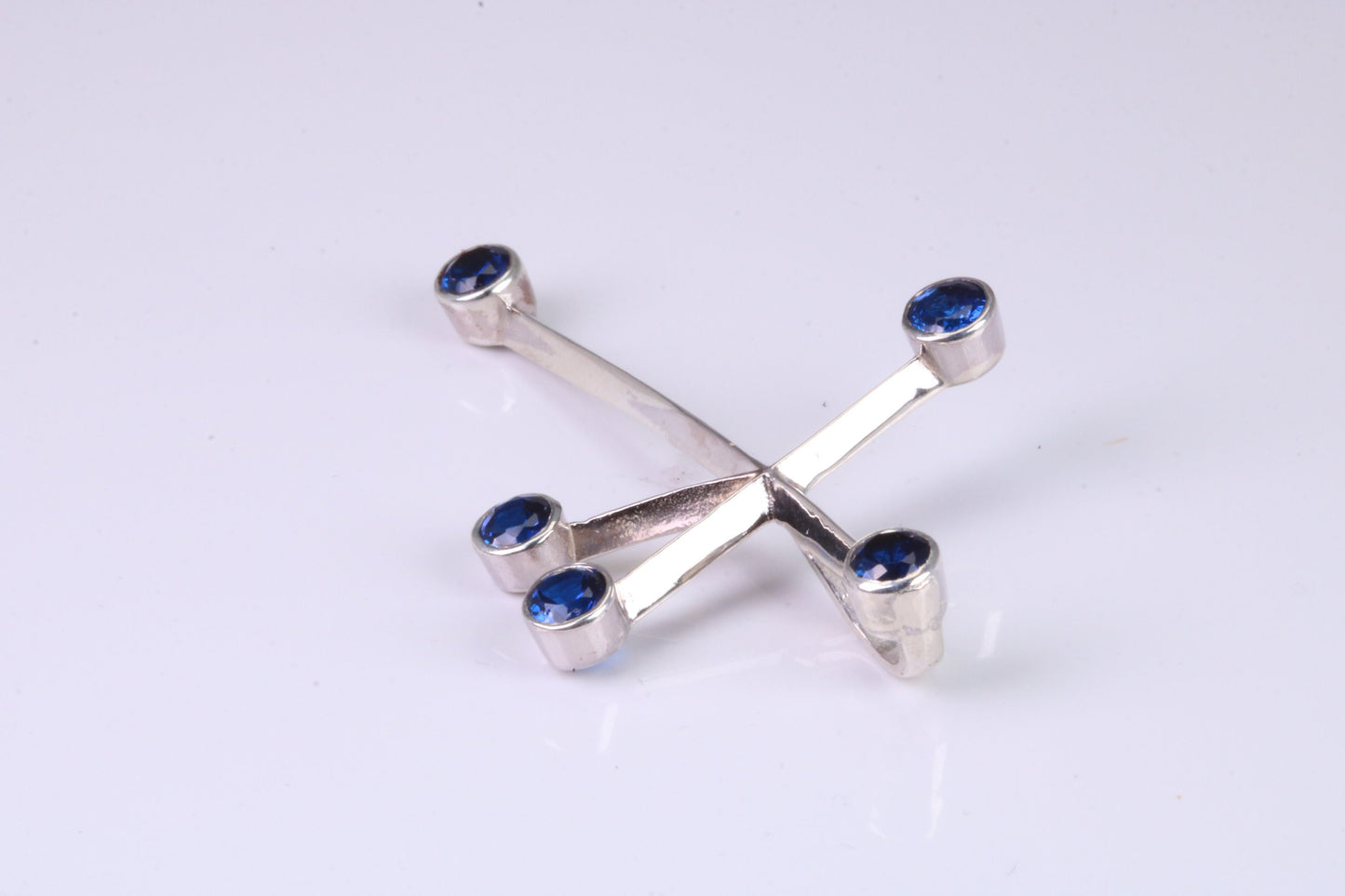 44 mm Long, Sapphire Blue C Z set Sterling Silver Cross, Made From Solid Cast Silver