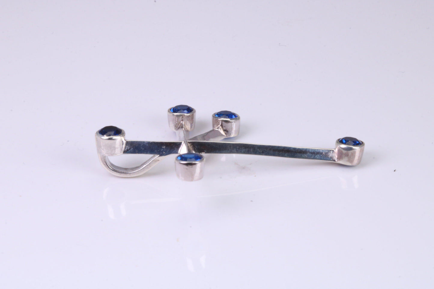 44 mm Long, Sapphire Blue C Z set Sterling Silver Cross, Made From Solid Cast Silver