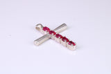 33 mm Long, Ruby Red C Z set Sterling Silver Cross, Made From Solid Cast Silver