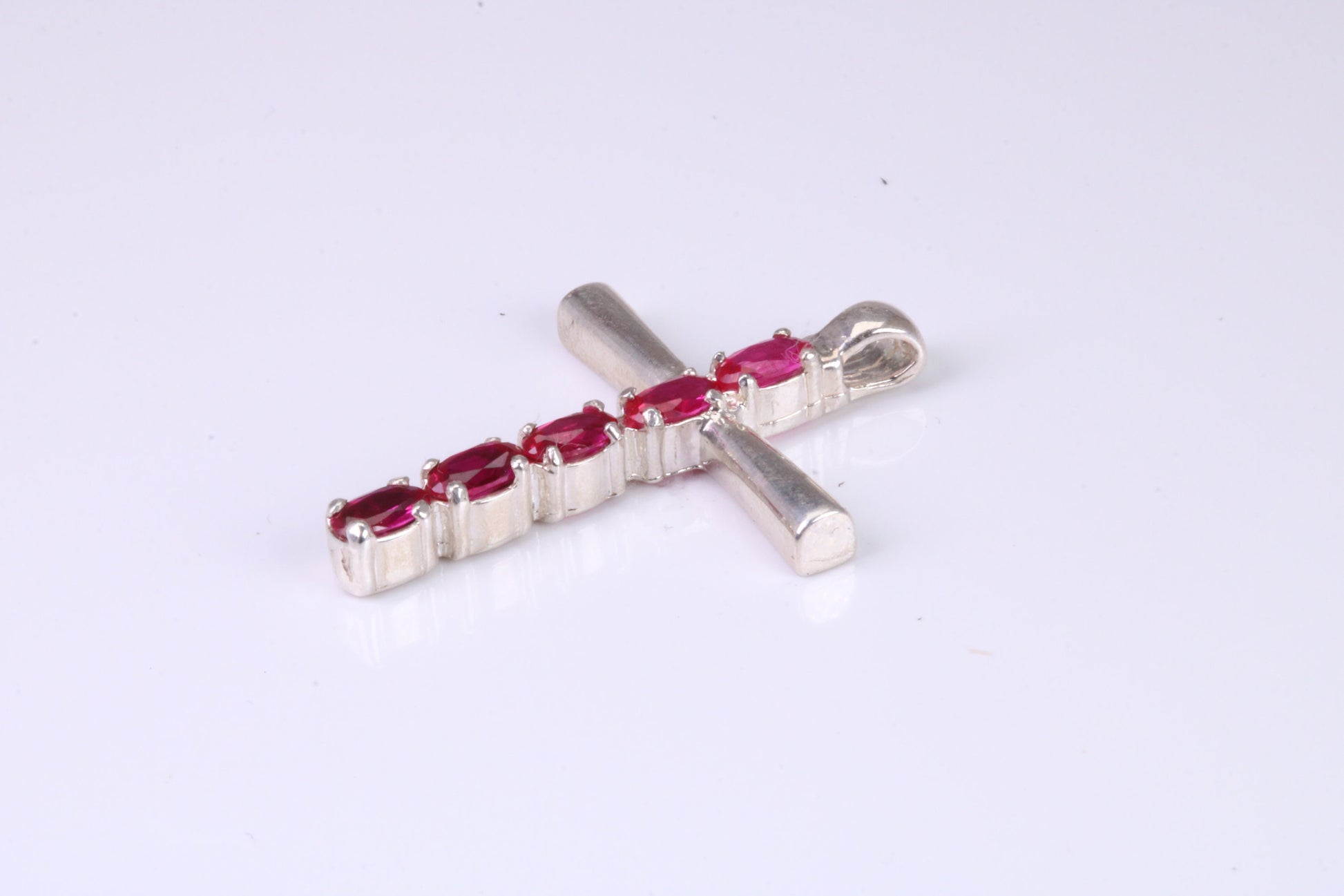 33 mm Long, Ruby Red C Z set Sterling Silver Cross, Made From Solid Cast Silver