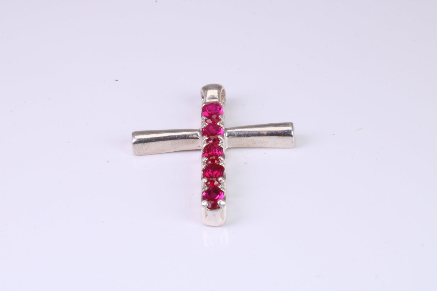 33 mm Long, Ruby Red C Z set Sterling Silver Cross, Made From Solid Cast Silver