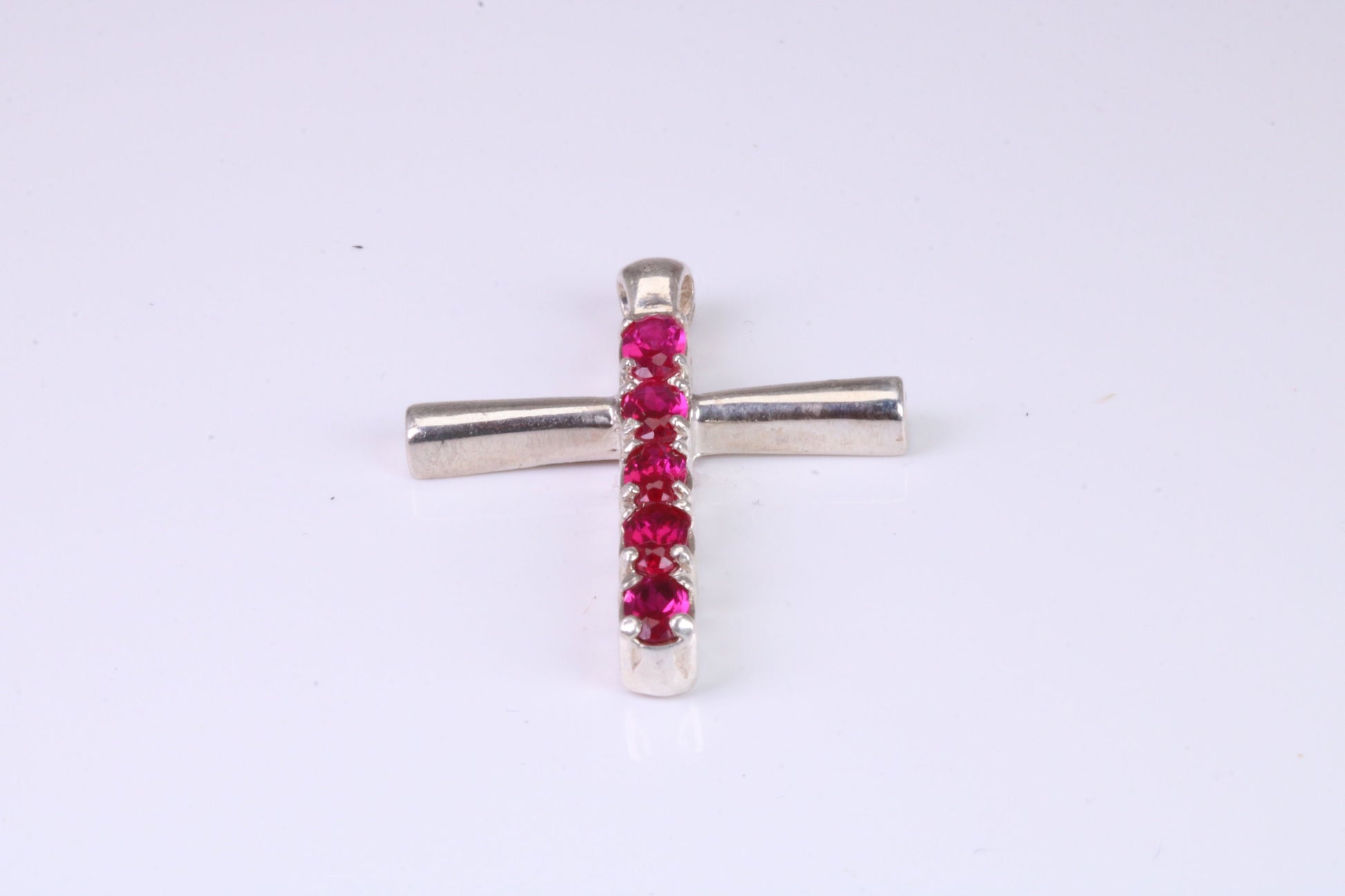 33 mm Long, Ruby Red C Z set Sterling Silver Cross, Made From Solid Cast Silver