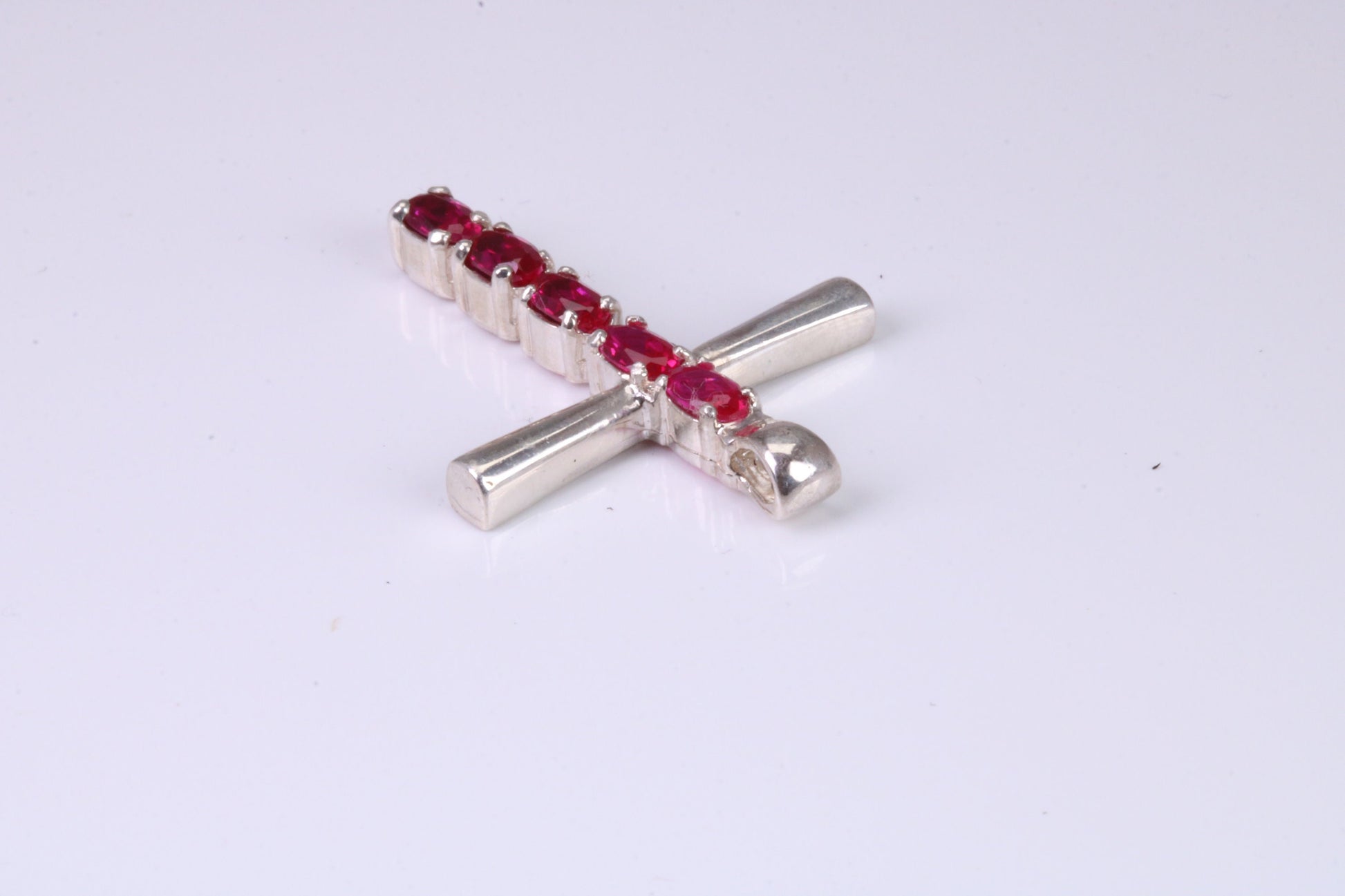 33 mm Long, Ruby Red C Z set Sterling Silver Cross, Made From Solid Cast Silver