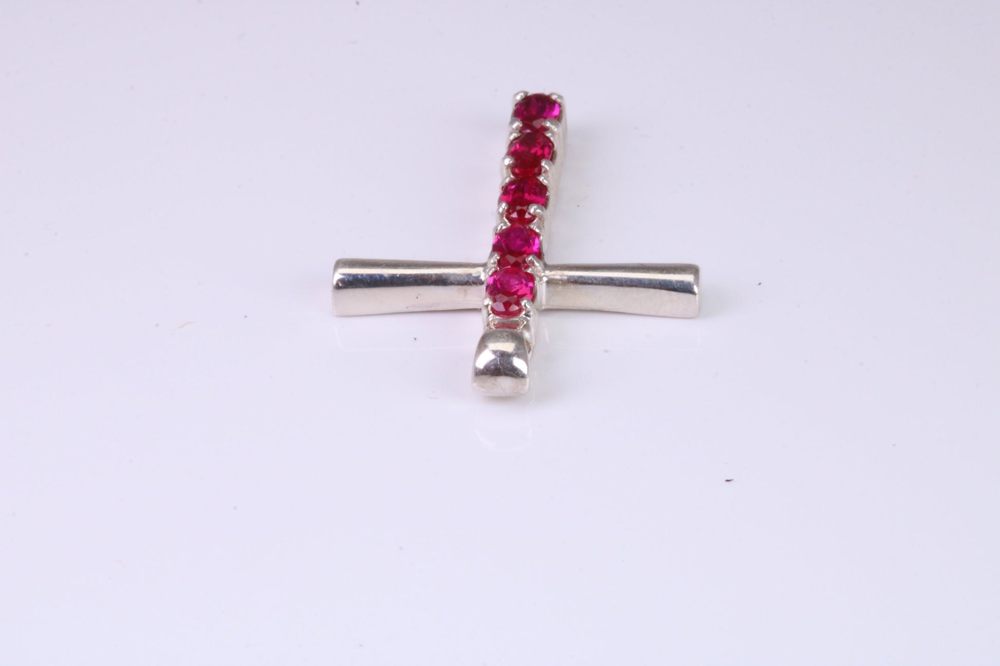 33 mm Long, Ruby Red C Z set Sterling Silver Cross, Made From Solid Cast Silver