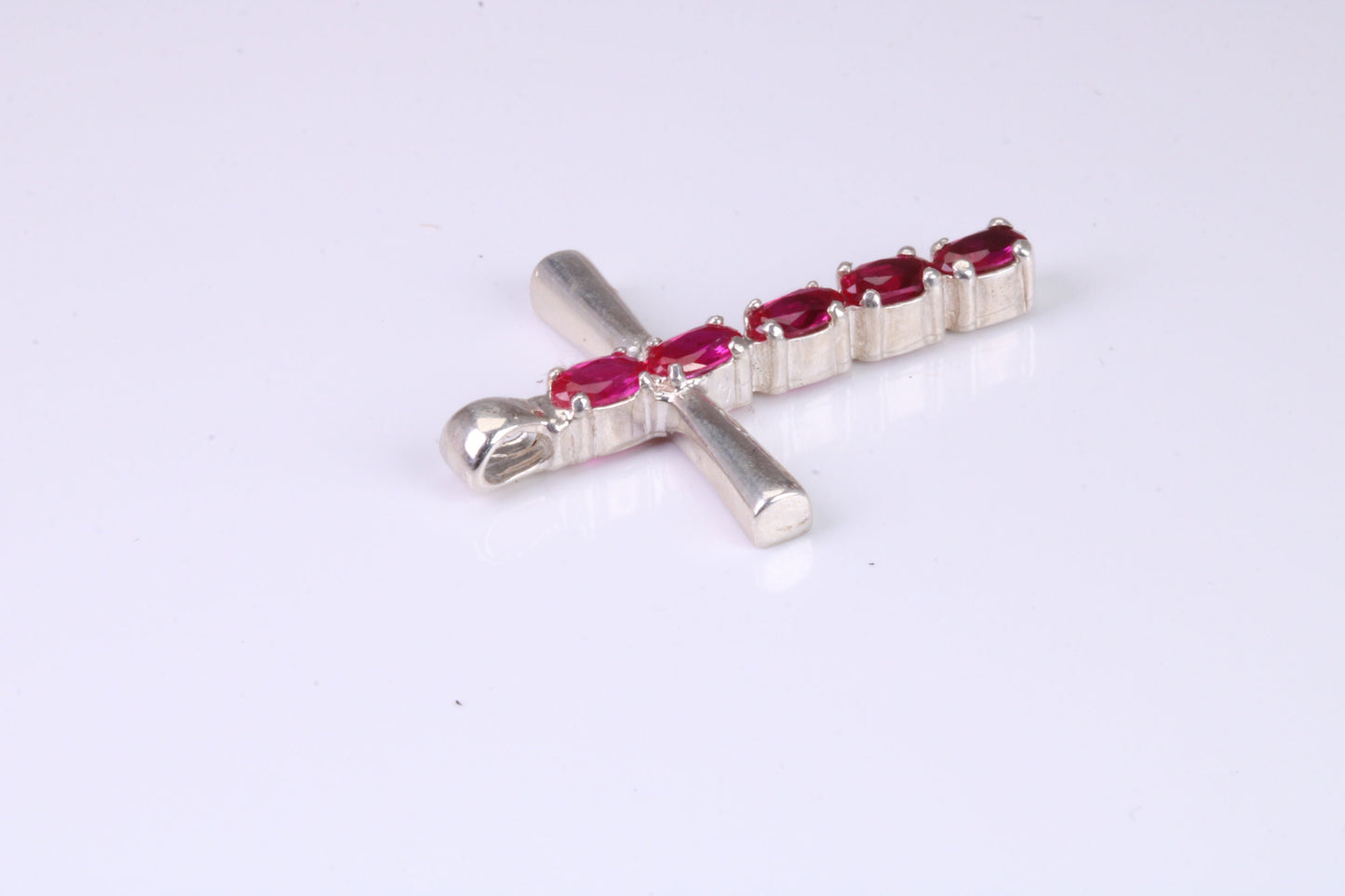 33 mm Long, Ruby Red C Z set Sterling Silver Cross, Made From Solid Cast Silver