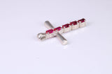 33 mm Long, Ruby Red C Z set Sterling Silver Cross, Made From Solid Cast Silver