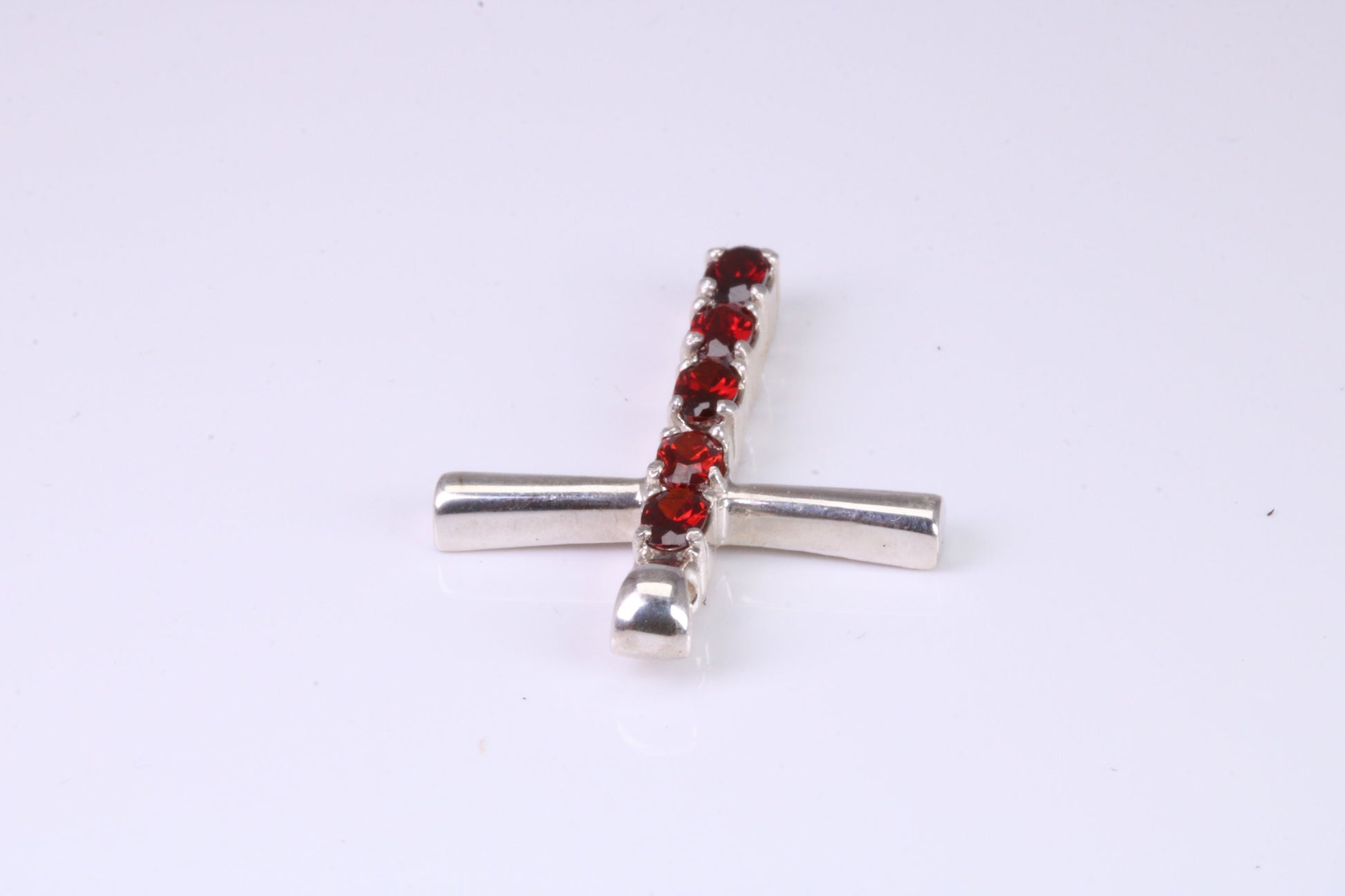 33 mm Long, Garnet Red C Z set Sterling Silver Cross, Made From Solid Cast Silver