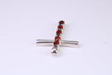 33 mm Long, Garnet Red C Z set Sterling Silver Cross, Made From Solid Cast Silver