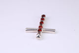 33 mm Long, Garnet Red C Z set Sterling Silver Cross, Made From Solid Cast Silver