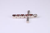 33 mm Long, Garnet Red C Z set Sterling Silver Cross, Made From Solid Cast Silver