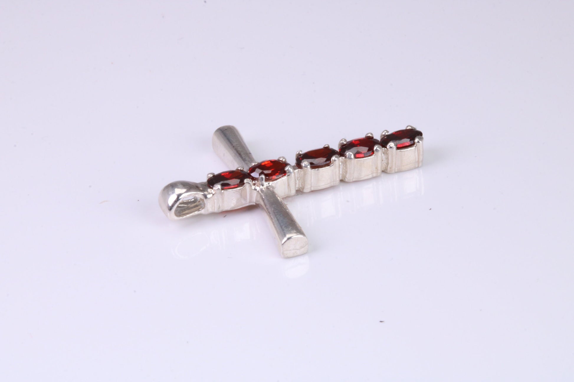 33 mm Long, Garnet Red C Z set Sterling Silver Cross, Made From Solid Cast Silver