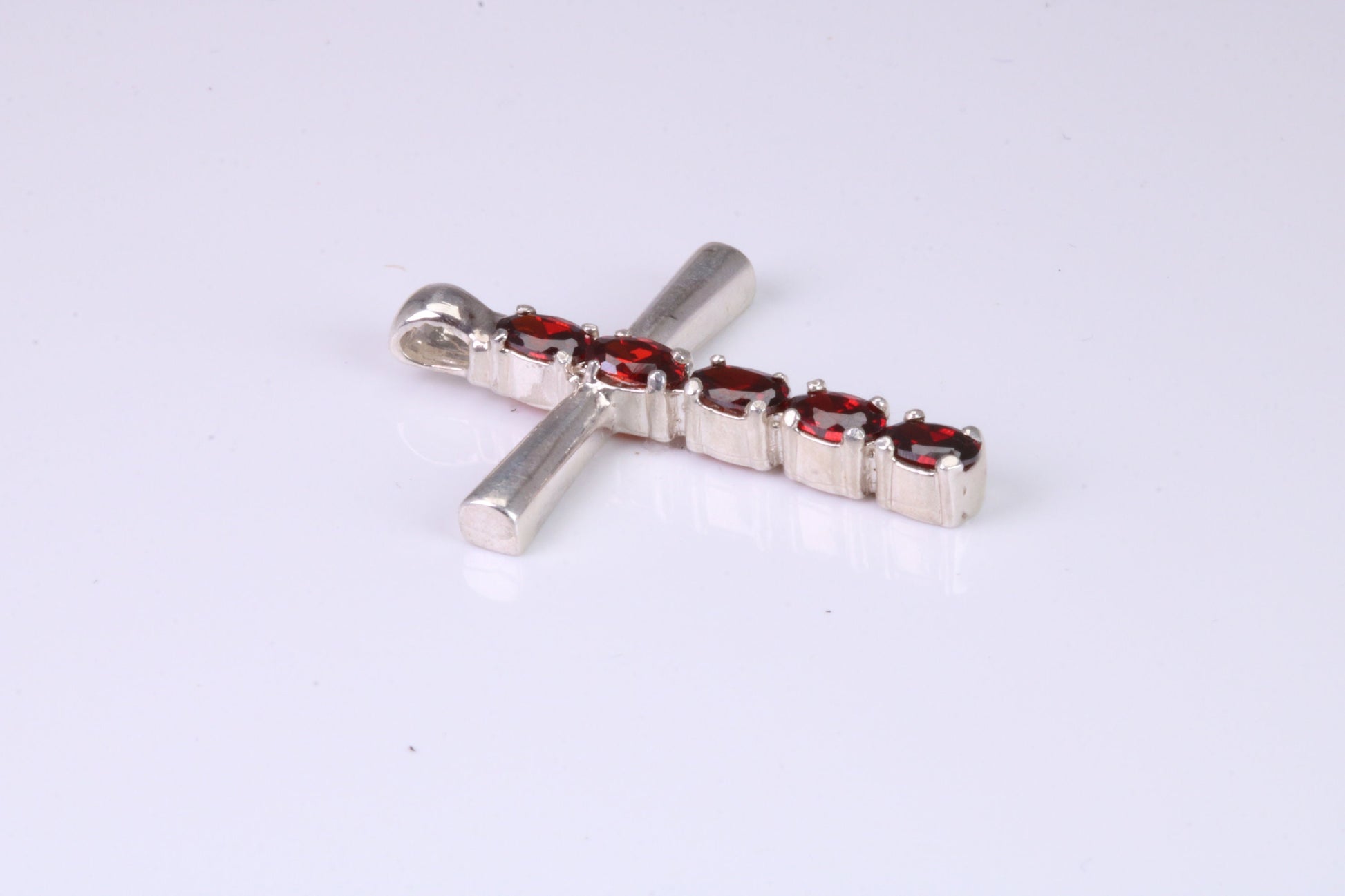 33 mm Long, Garnet Red C Z set Sterling Silver Cross, Made From Solid Cast Silver