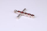 33 mm Long, Garnet Red C Z set Sterling Silver Cross, Made From Solid Cast Silver