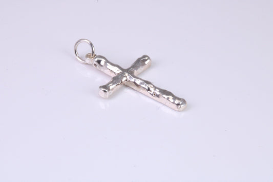 25 mm Long, Sterling Silver Bark effect Cross, Made From Solid Cast Silver