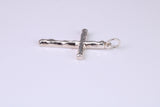 25 mm Long, Sterling Silver Bark effect Cross, Made From Solid Cast Silver