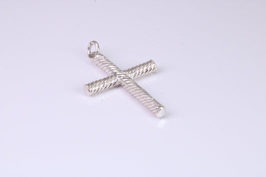 35 mm Long, Twisted Rope Effect Silver Cross, Made From Solid Cast Silver