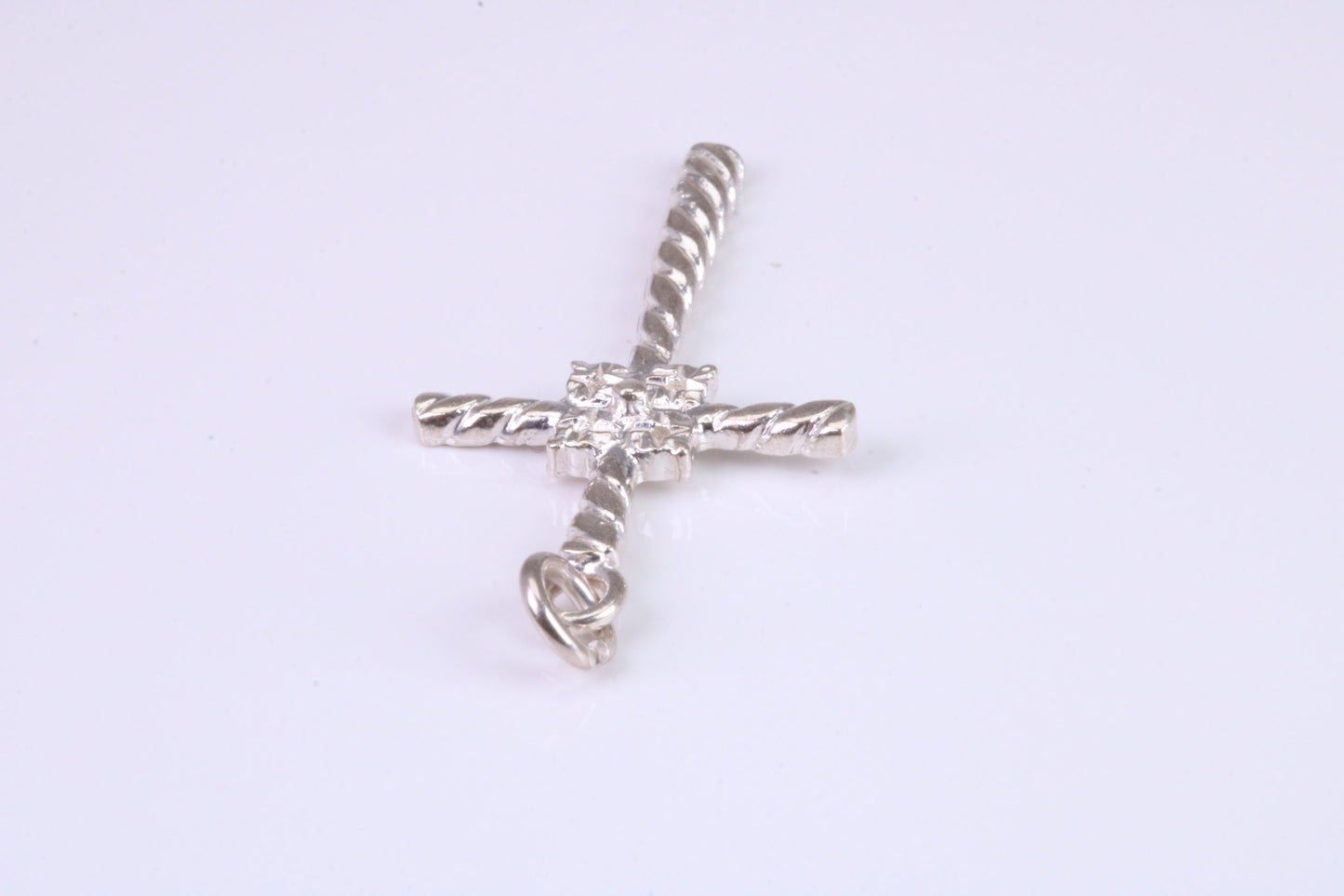 32 mm Long, Twisted Rope Effect Silver Cross, Made From Solid Cast Silver