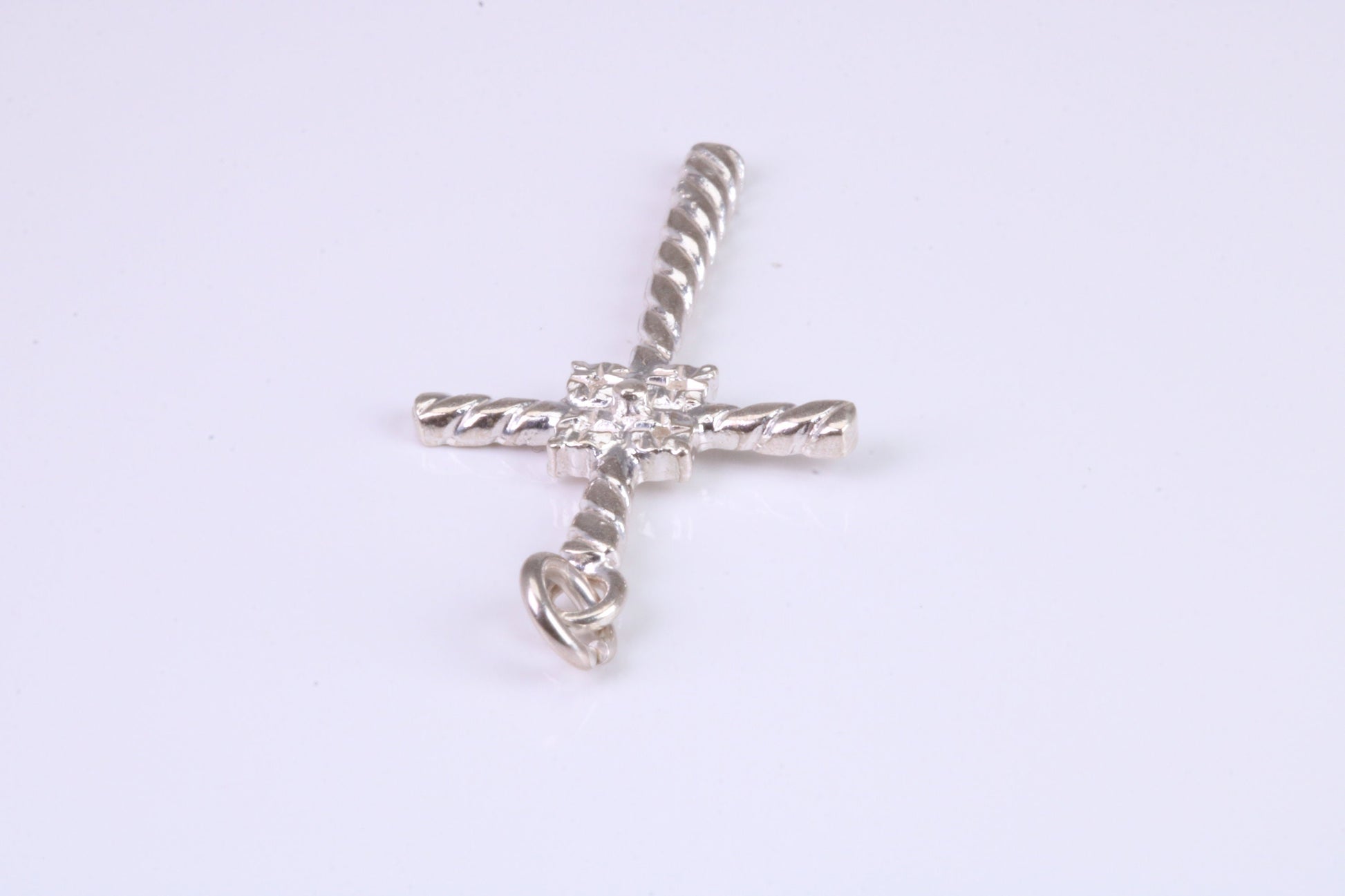 32 mm Long, Twisted Rope Effect Silver Cross, Made From Solid Cast Silver