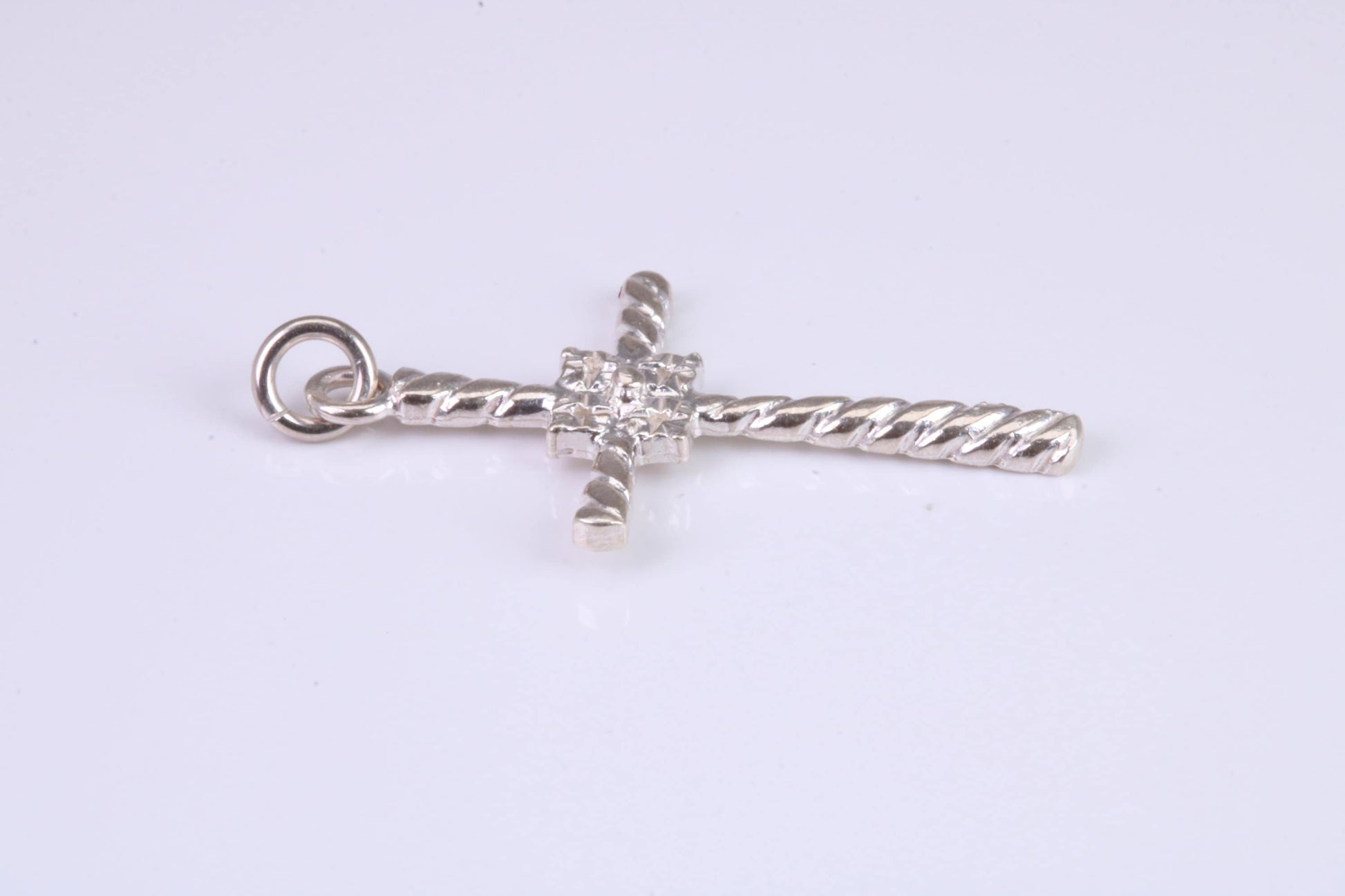 32 mm Long, Twisted Rope Effect Silver Cross, Made From Solid Cast Silver