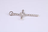 32 mm Long, Twisted Rope Effect Silver Cross, Made From Solid Cast Silver