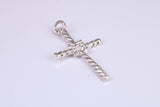 32 mm Long, Twisted Rope Effect Silver Cross, Made From Solid Cast Silver