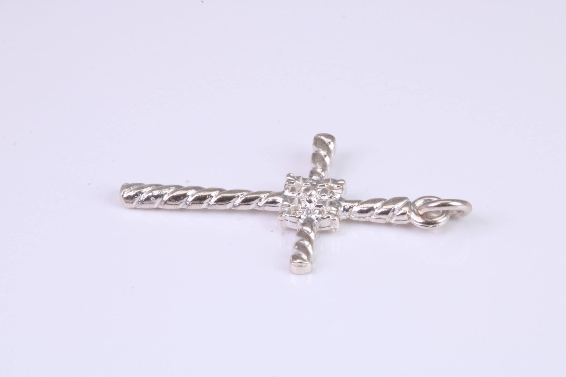 32 mm Long, Twisted Rope Effect Silver Cross, Made From Solid Cast Silver
