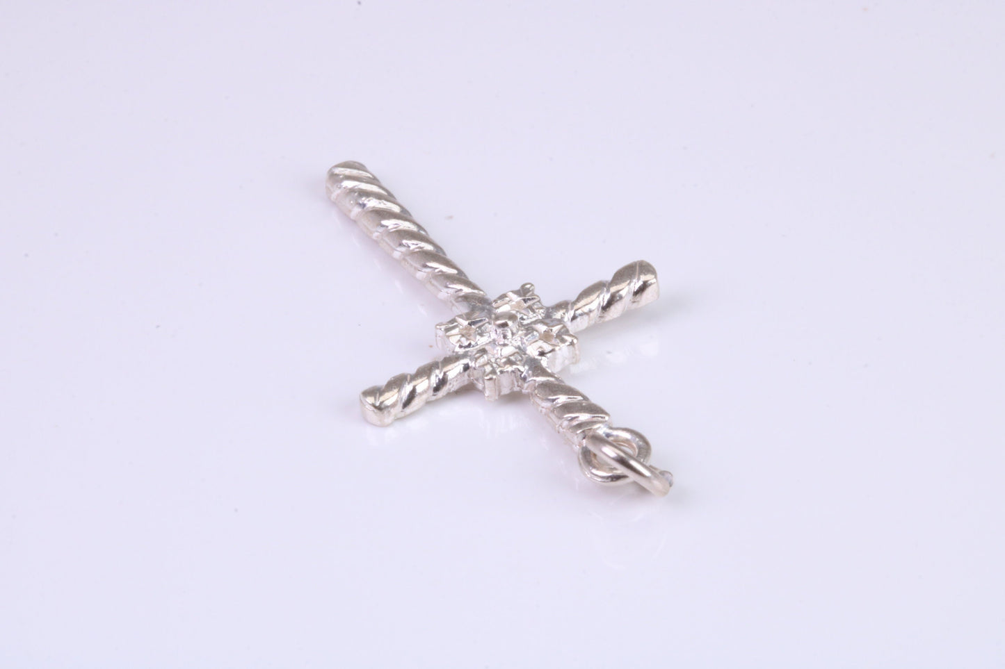 32 mm Long, Twisted Rope Effect Silver Cross, Made From Solid Cast Silver
