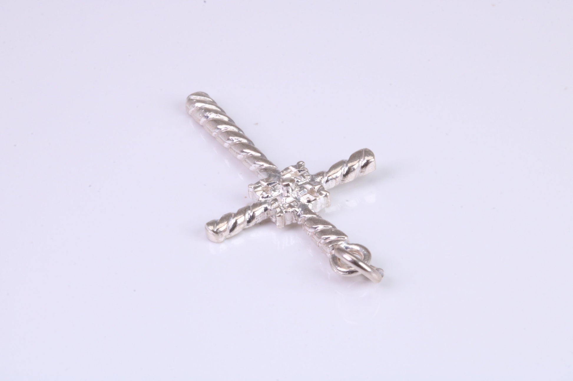 32 mm Long, Twisted Rope Effect Silver Cross, Made From Solid Cast Silver