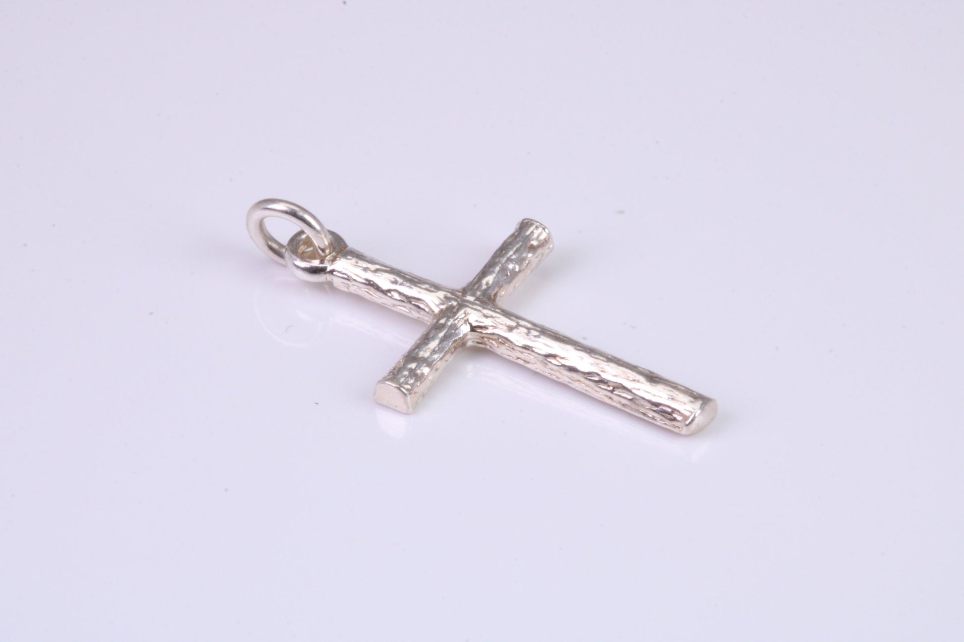 27 mm Long, Sterling Silver Bark effect Cross, Made From Solid Cast Silver