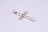 27 mm Long, Sterling Silver Bark effect Cross, Made From Solid Cast Silver