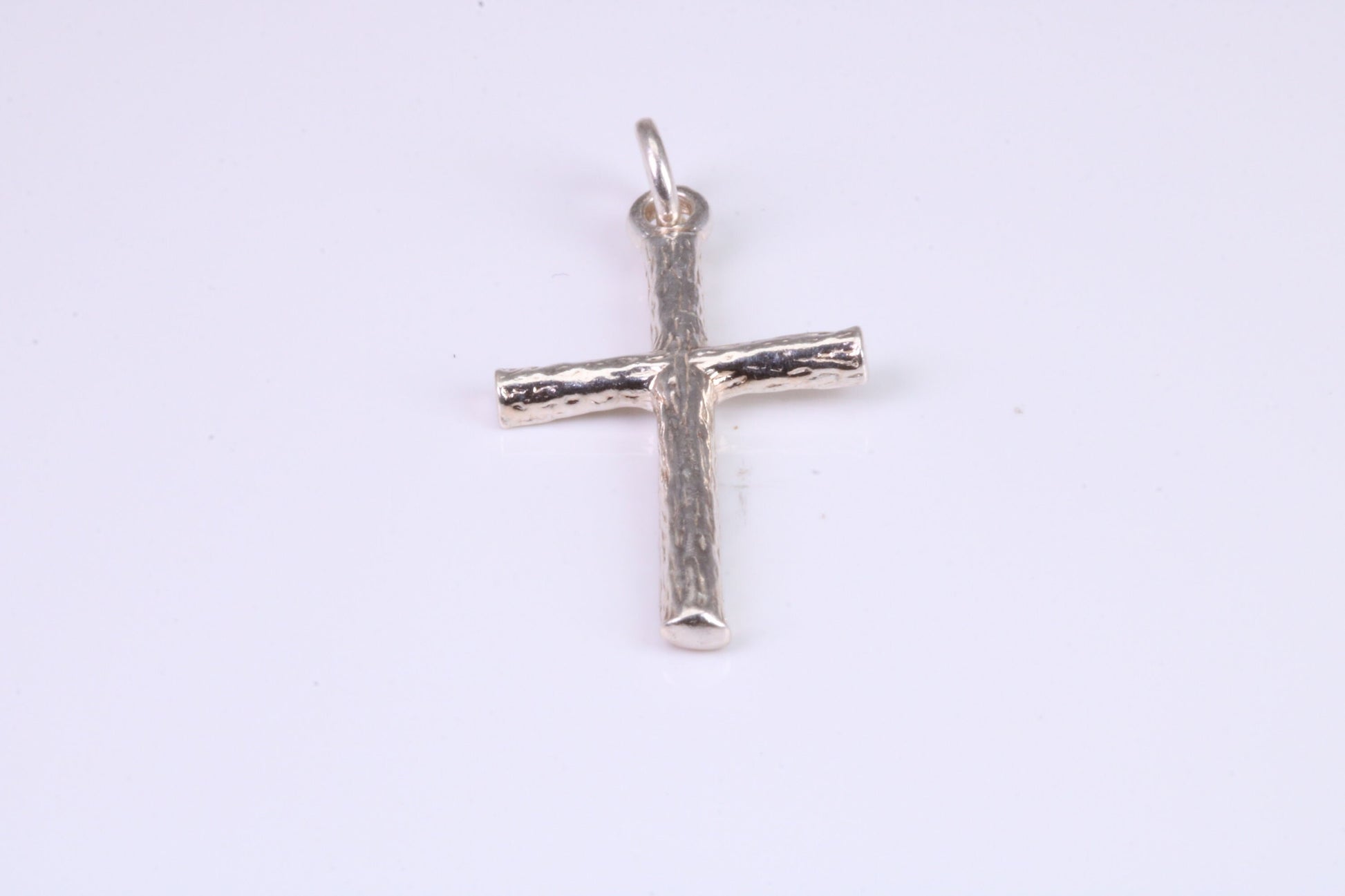 27 mm Long, Sterling Silver Bark effect Cross, Made From Solid Cast Silver