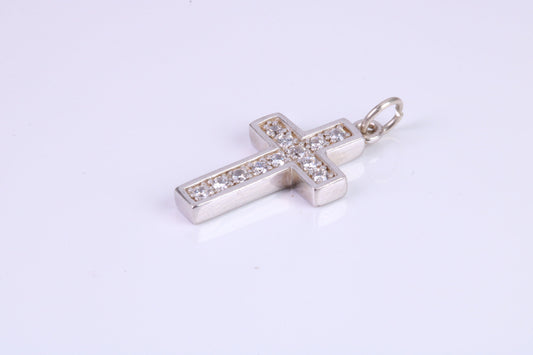 Small 23 mm Long Diamond White C Z set Silver Cross, Made From Solid Cast Silver