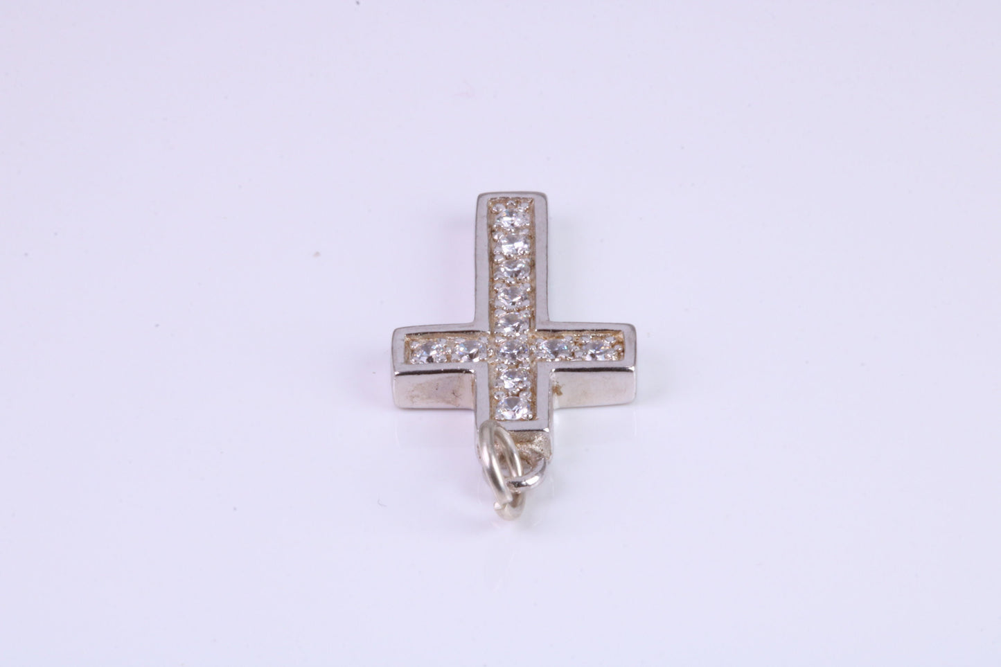 Small 23 mm Long Diamond White C Z set Silver Cross, Made From Solid Cast Silver