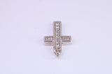 Small 23 mm Long Diamond White C Z set Silver Cross, Made From Solid Cast Silver