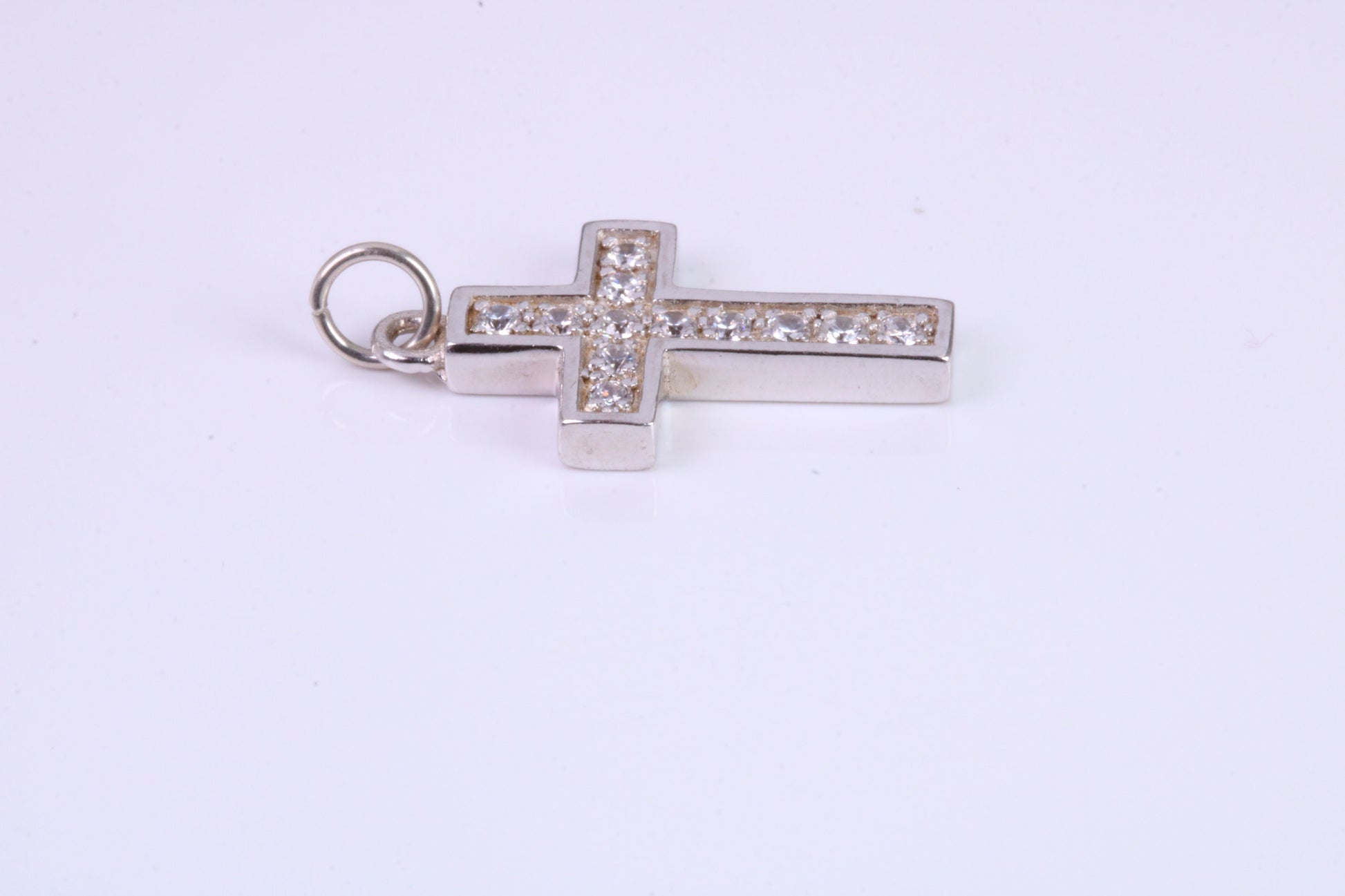 Small 23 mm Long Diamond White C Z set Silver Cross, Made From Solid Cast Silver