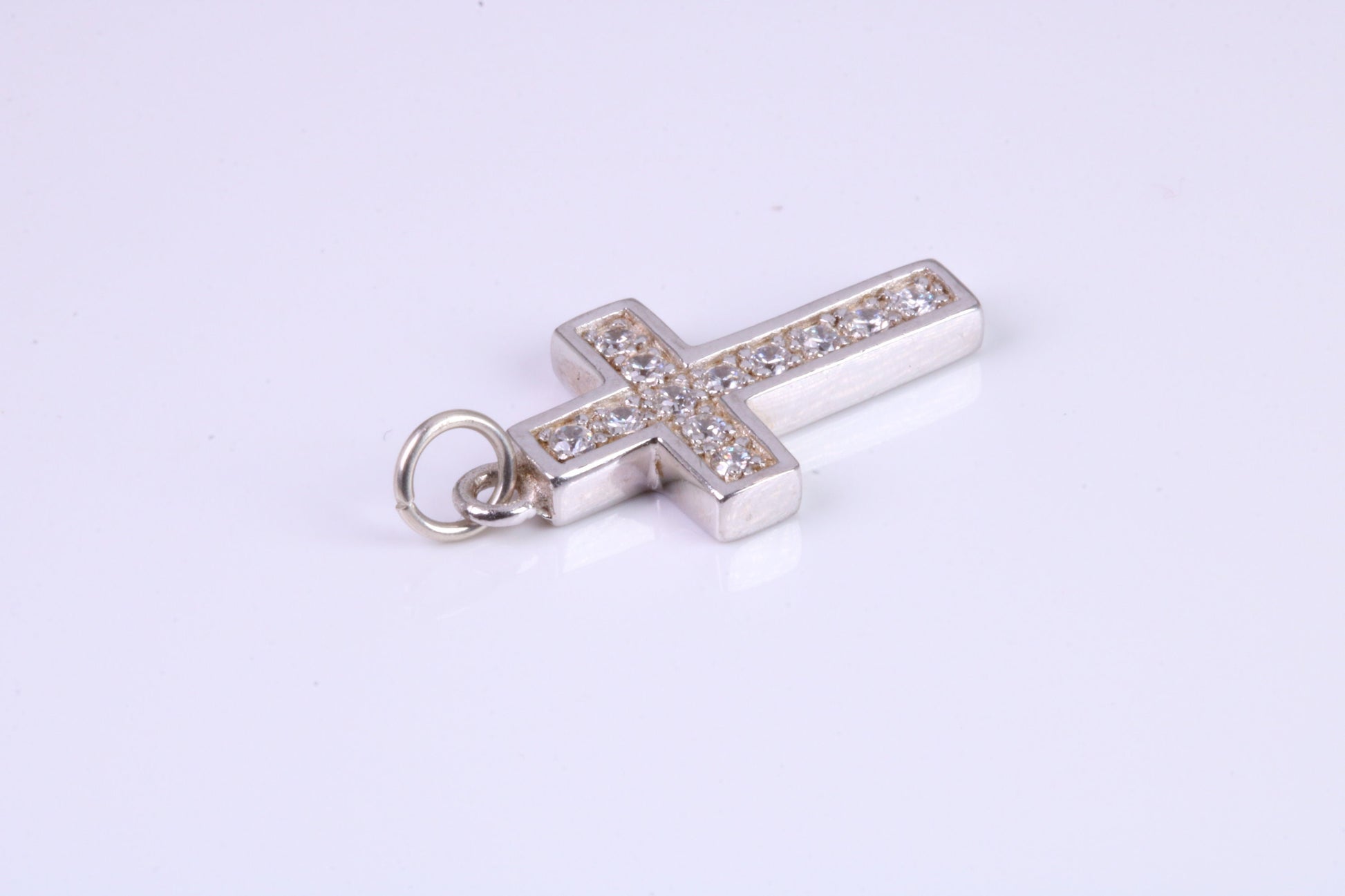 Small 23 mm Long Diamond White C Z set Silver Cross, Made From Solid Cast Silver