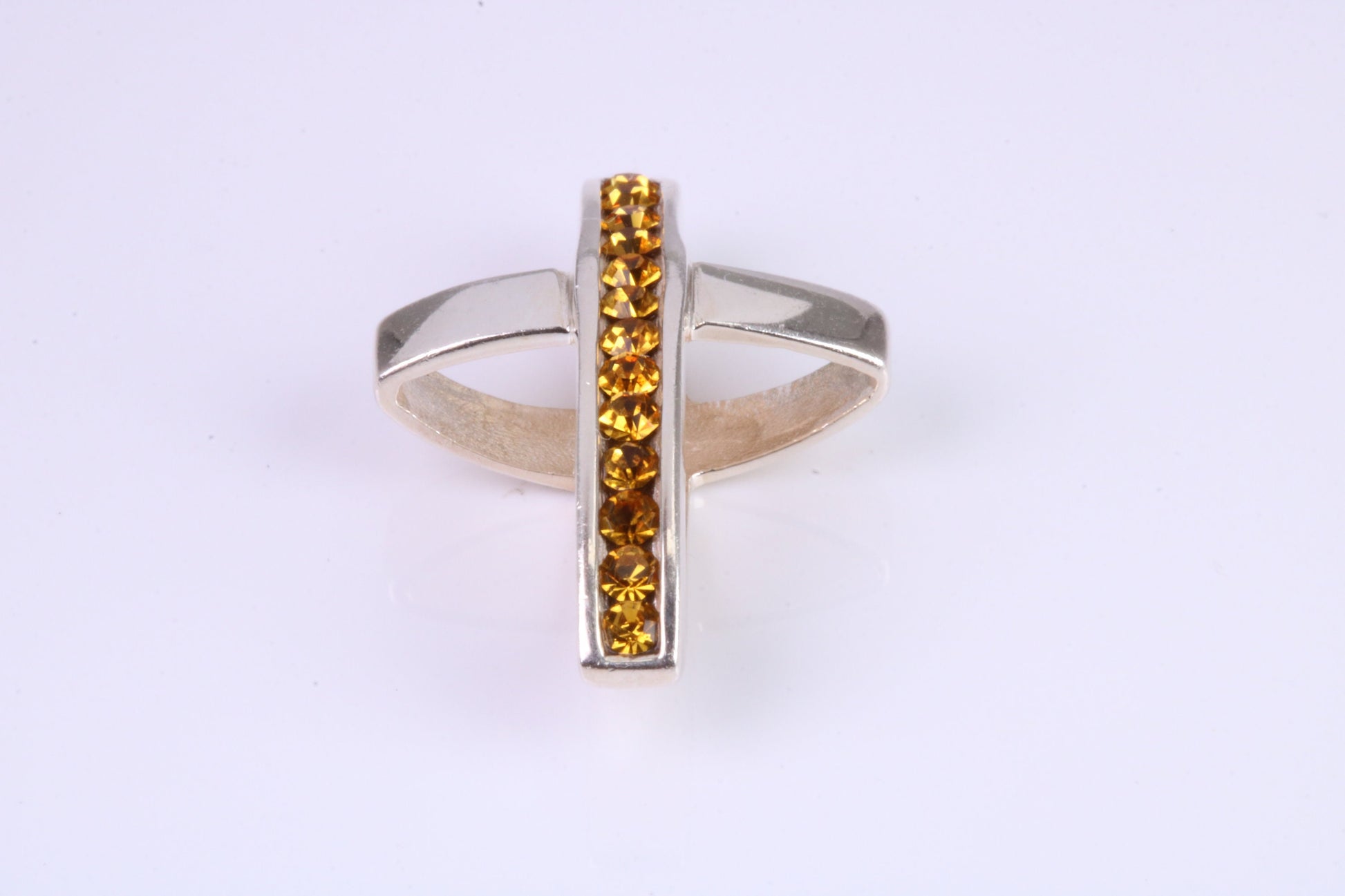 28 mm Long, Yellow C Z set Sterling Silver Cross, Made From Solid Cast Silver