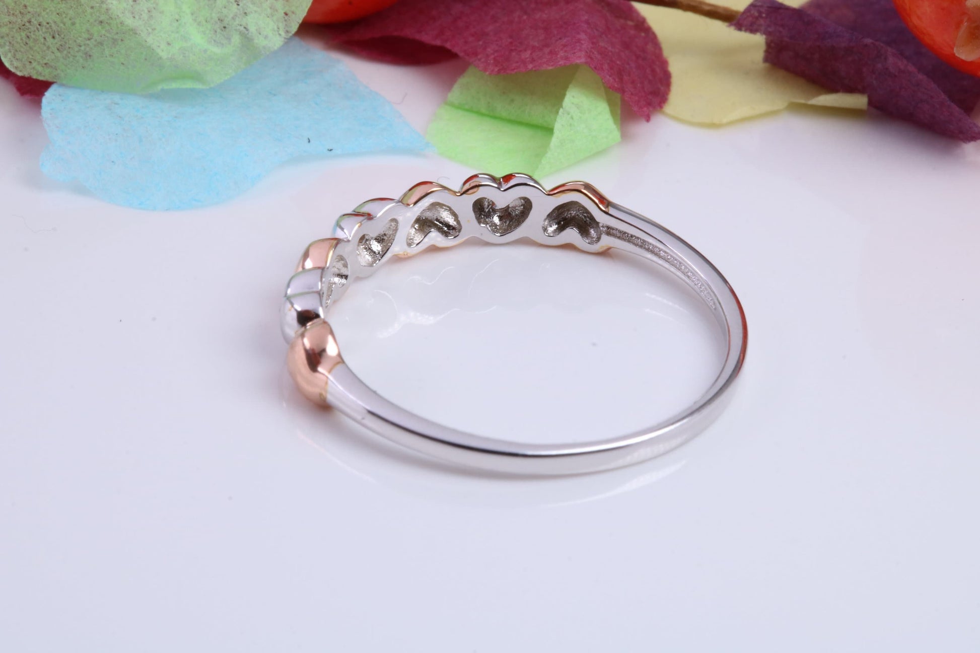 Love Hearts Cubic Zirconia set Ring, Made from solid Silver, Two Tone Finished