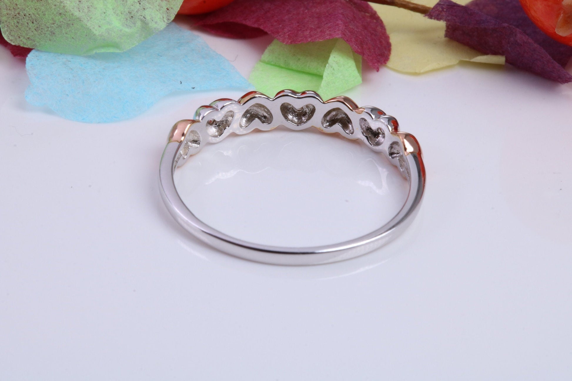 Love Hearts Cubic Zirconia set Ring, Made from solid Silver, Two Tone Finished