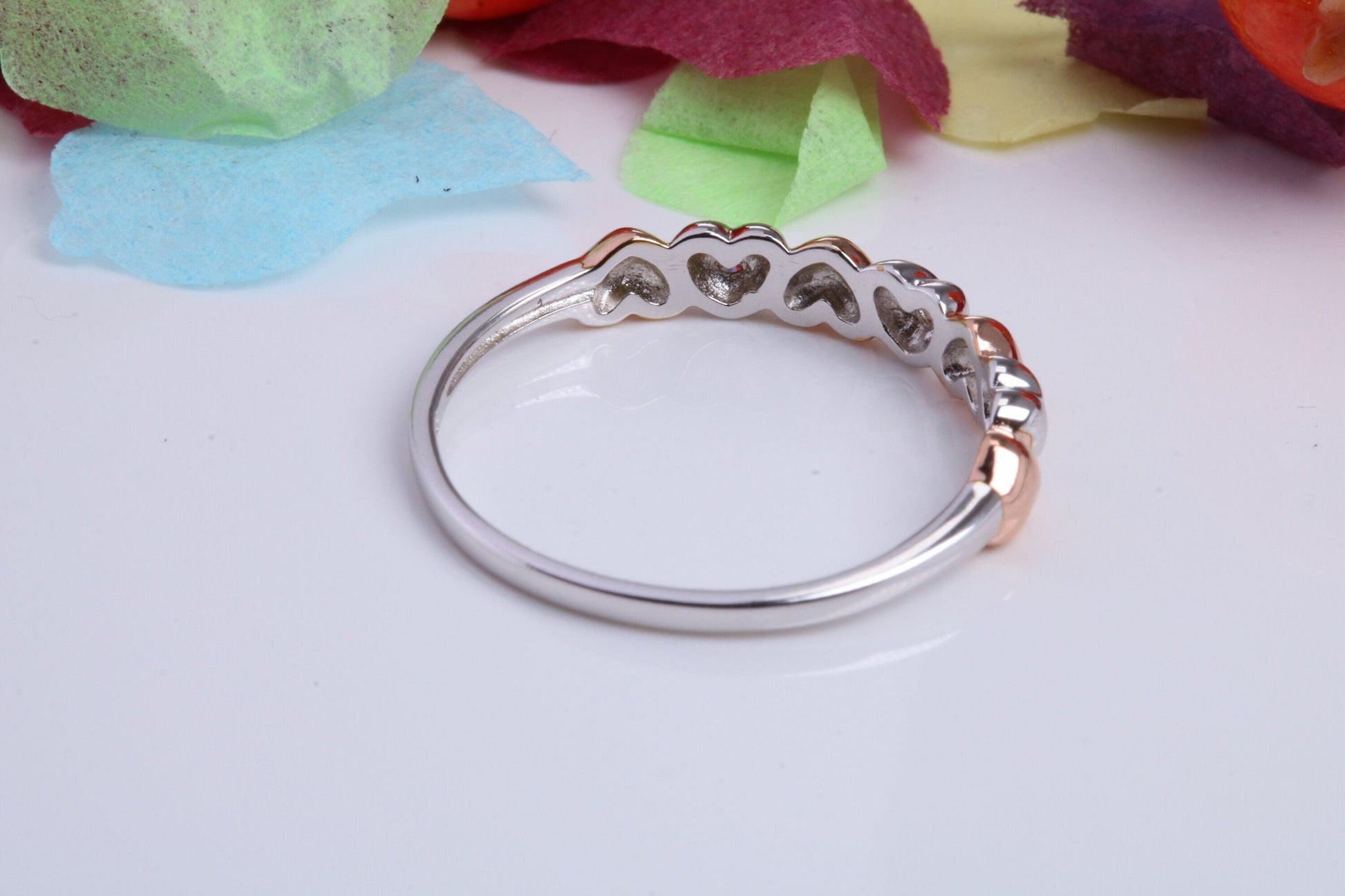 Love Hearts Cubic Zirconia set Ring, Made from solid Silver, Two Tone Finished