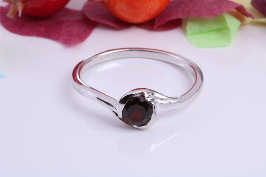 Natural Round cut Garnet set Sterling Silver Ring, Very Smooth Setting, January Birthstone