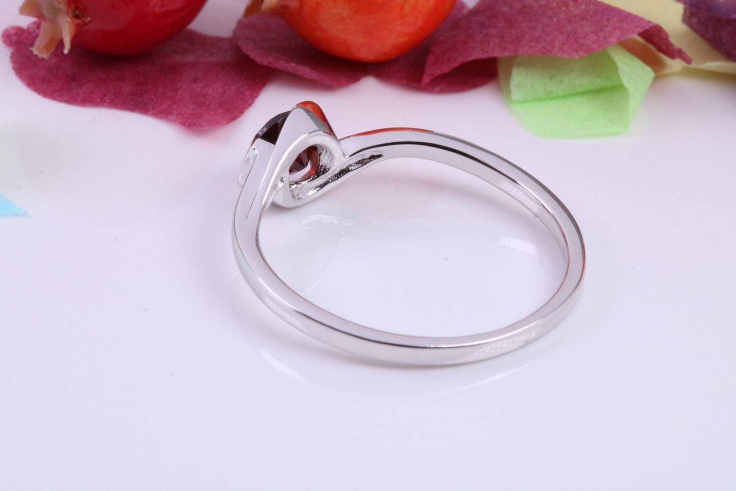 Natural Round cut Garnet set Sterling Silver Ring, Very Smooth Setting, January Birthstone