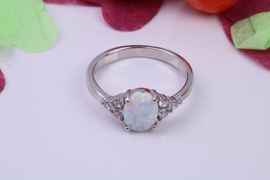 White Opal and Cubic Zirconia set Ring, Made From Solid Sterling Silver