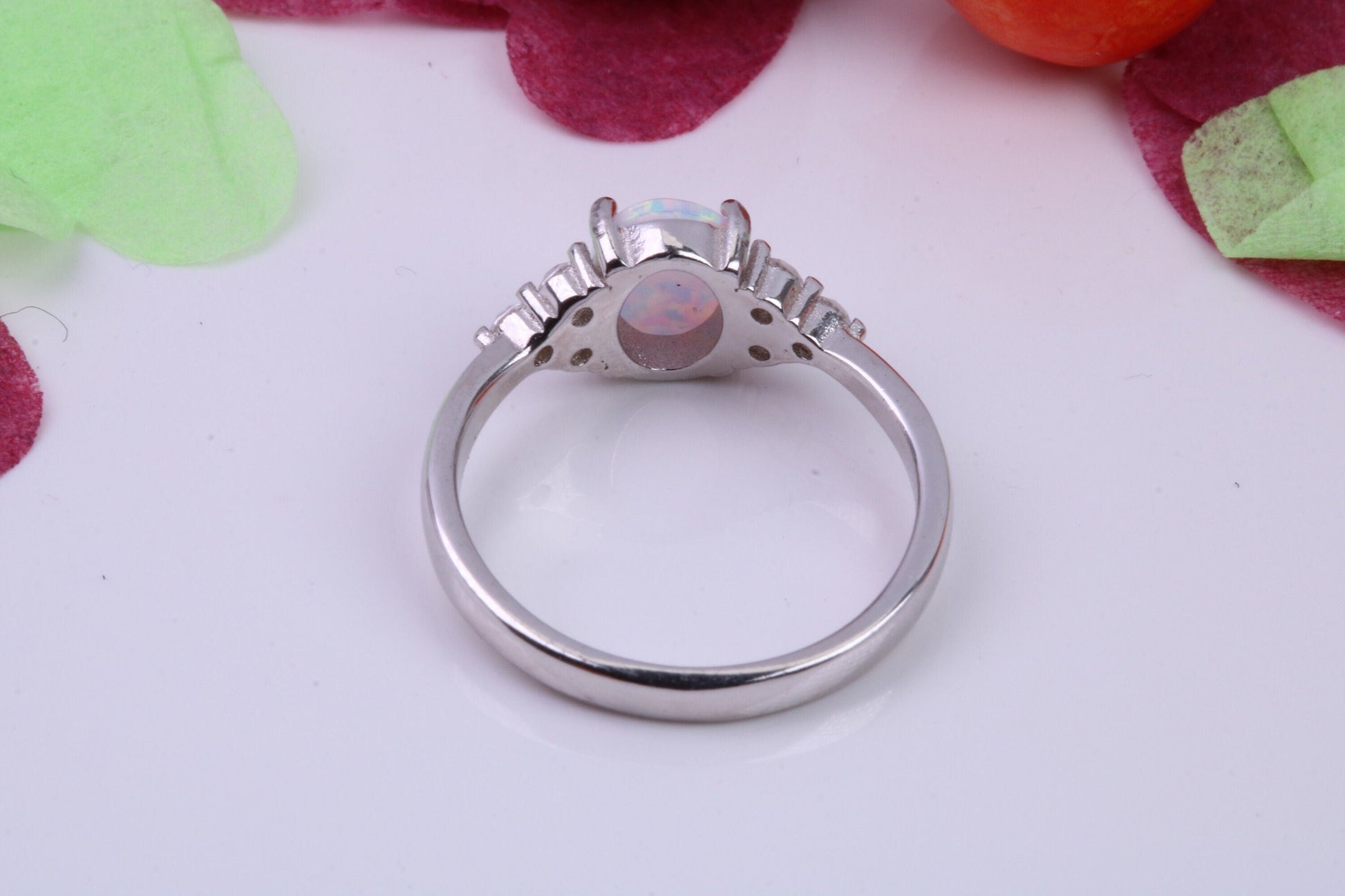 White Opal and Cubic Zirconia set Ring, Made From Solid Sterling Silver